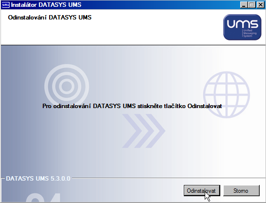 Instalátor DATASYS UMS - potvrzení odinstalování produktu UMS