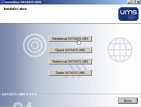 Instalátor DATASYS UMS - zahájení odinstalování produktu UMS