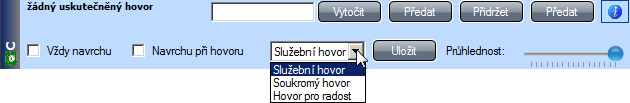 Ukázka nabídky pro nastavení důvodu hovoru v modulu CallBar