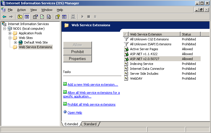 Okno Internet Information Services (IIS) Manager