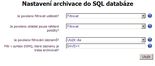 Formulář Nastavení archivace do SQL databáze