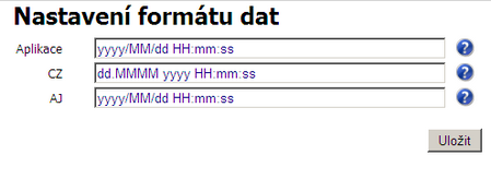 Formulář Nastavení data