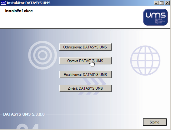 Instalátor DATASYS UMS - zahájení opravy instalace produktu UMS