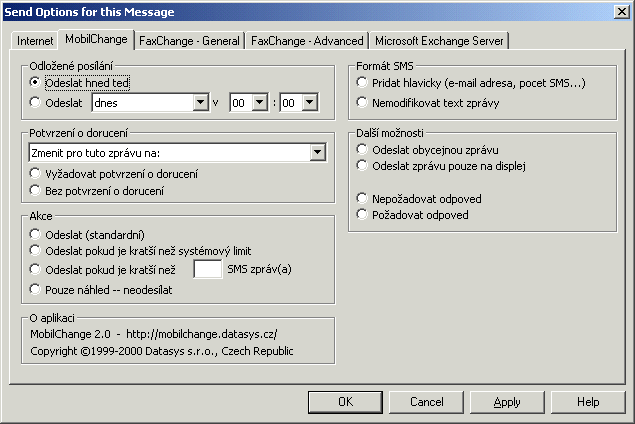 Příklad verze Outlook nižší verze XP