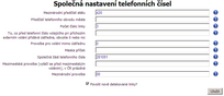 Formulář Společná nastavení telefonních čísel