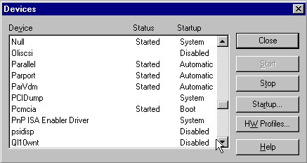 PCMCIA device startup